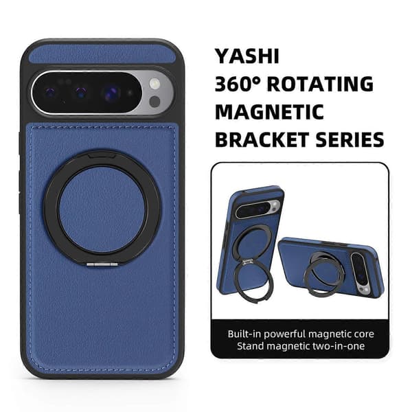 Compatible with Google Pixel 10 Pro XL Case with Ring Stand Compatible with MagSafe PU Leather Back Azure Azure Sapphire