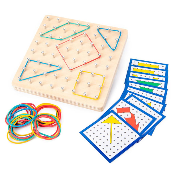 Trä Geoboard med gummiband och kort pedagogiska leksaker