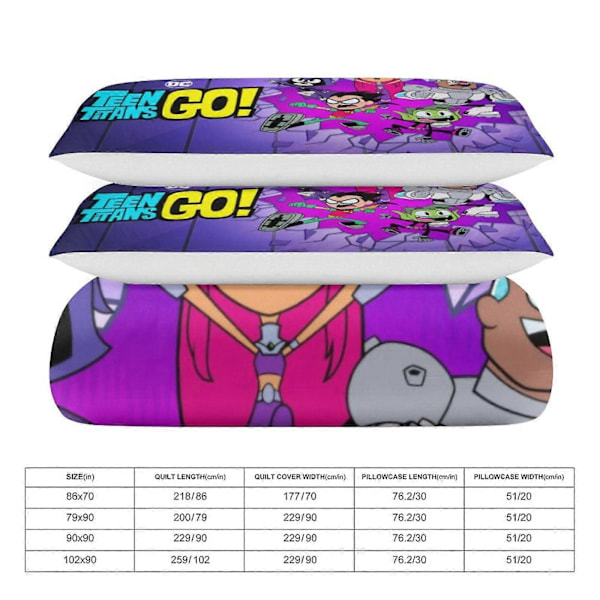x314 Teen Titans Go 3-delat Sängklädesset Varmt och Bekvämt Mjukt Påslakanset med 1 Påslakan och 2 Örngott för Sovrum b314 200x200cm 78x78in