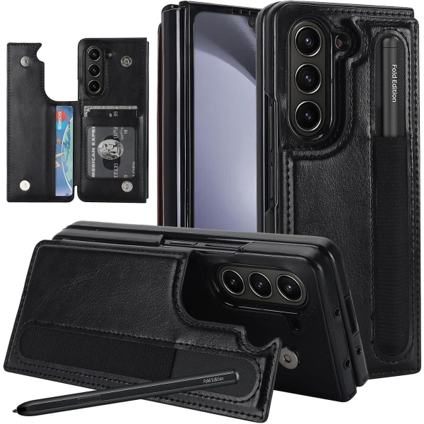 Z Fold 5 case, Pu-nahkainen case, yhteensopiva Samsung Galaxy Z Fold 5 S-kynätelineen, korttitelineen ja jalustan kanssa Black For Galaxy Z Fold 5