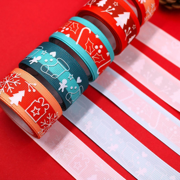 Indpakningsbånd Juletema dekorativ snefnug juletræsprint bånd trykt Grosgrain bånd til hårsløjfe 5