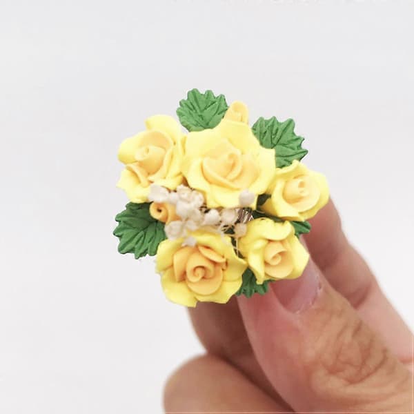 Minihus Rosepynt DIY Miniatyr for Dekor 1 Stykke Gul