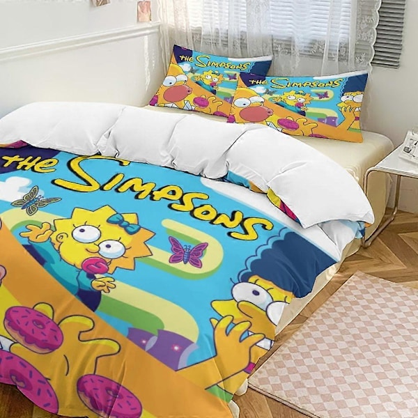 x80 The Simpsons 3-delt Sengesæt Varmt og Behageligt Blødt Dynebetræk Sengesæt med 1 Dynebetræk og 2 Pudebetræk til Soveværelse b80 240x260cm 94x102in