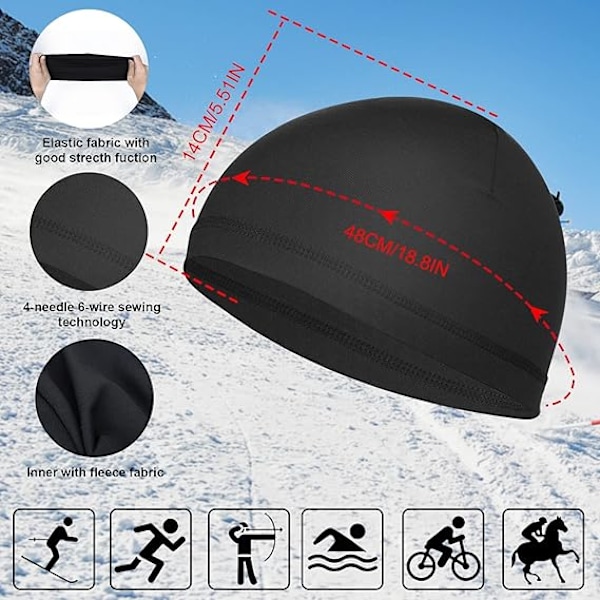4-pack herr beanie-mössor mjuk bomull beanie svettavvisande hjälmfoder cykling löpning mössor unisex svart