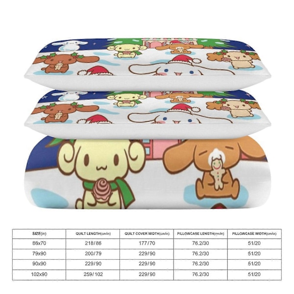 v1167 Sanrio Quilt Sæt Tyk Blød 3 Dele Sengelinned Sæt Helårs Dynebetræk med 2 Pudebetræk til Voksne Kvinder Piger Teenagere Hjem Værelse Indretning io1167 200x200cm 78x78in
