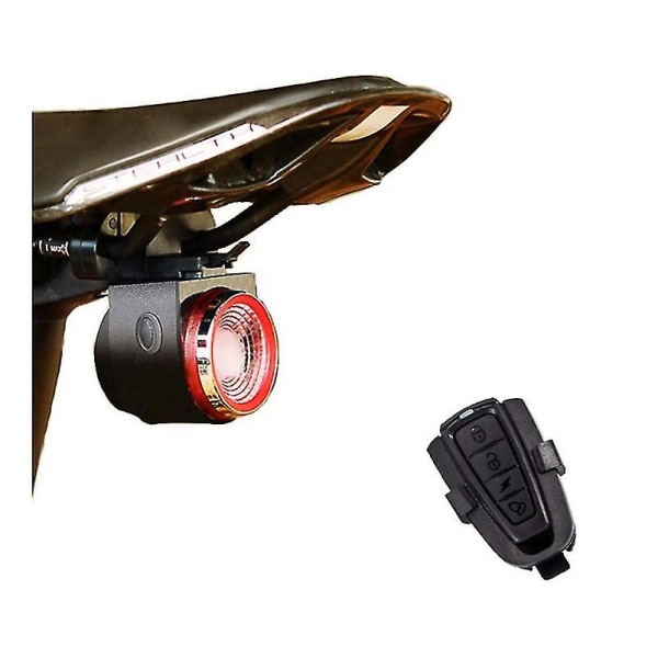 Bakljus för cyklar, smart bakljuslarm, USB laddningsbakljus, vattentät bakljus, med trådlös fjärrkontroll (svart)