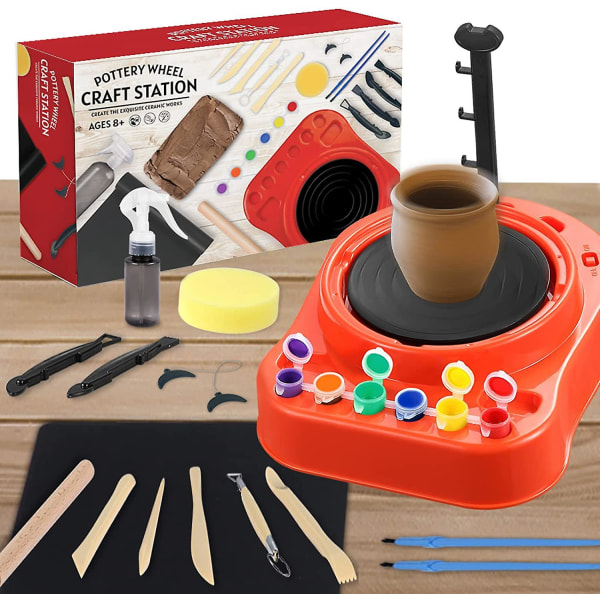 Keramikhjul för barn - Komplett keramikkit för nybörjare med lufttorr lera, uppgraderade verktyg för skulptering av lera och konsttillbehör, hantverk för flickor i åldern 6-