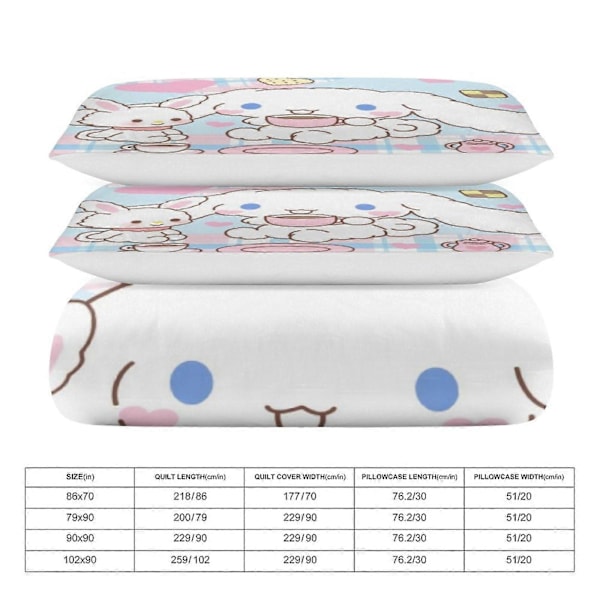 v1451 Cinnamoroll Täcke Set Tjockt Mjukt 3 Delars Sängklädesset Året Runt Täcke med 2 Örngott för Vuxna Kvinnor Flickor Tonåringar Hem Rum Inredning io 135x200cm 53x78in