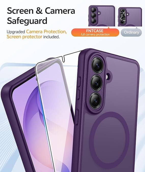 FNTCASE for Samsung Galaxy S26 Plus Case with Screen Protector, MagSafe Compatible, Translucent Matte, Full Camera Protection, Shockproof Purple