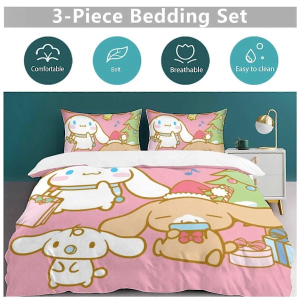 v1326 Cinnamoroll Dynesett Tykkere Myk 3 Deler Sengetøy Sett Helårs Dynetrekk med 2 Putetrekk for Voksne Kvinner Jenter Tenåringer Hjem Rom Dekor io 240x260cm 94x102in