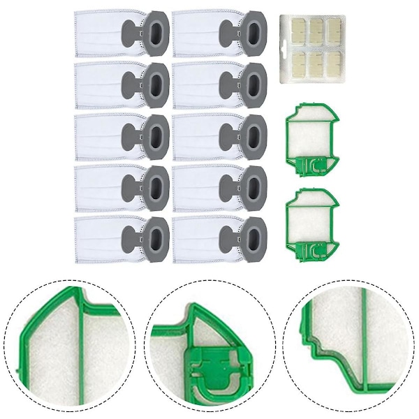 10 støvposer, 2 forfiltre, 1 dufttabletter/pinner til Kobold Vk7 Fp7 trådløs støvsuger As Shown
