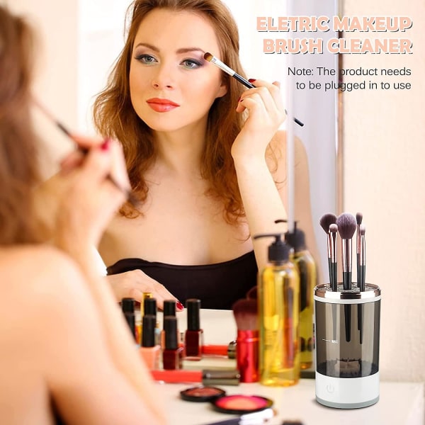 Elektrisk Makeup Brush Cleaner, Makeup Brush Cleaner Machine med Brush Clean Mat, Automatisk kosmetisk børsterenserværktøj Grey white