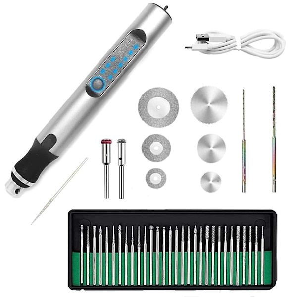 Elektrisk graveringspenna sladdlös mini snidningspenna med 3 justerbar hastighet 300mah laddningsbar gravering Silver
