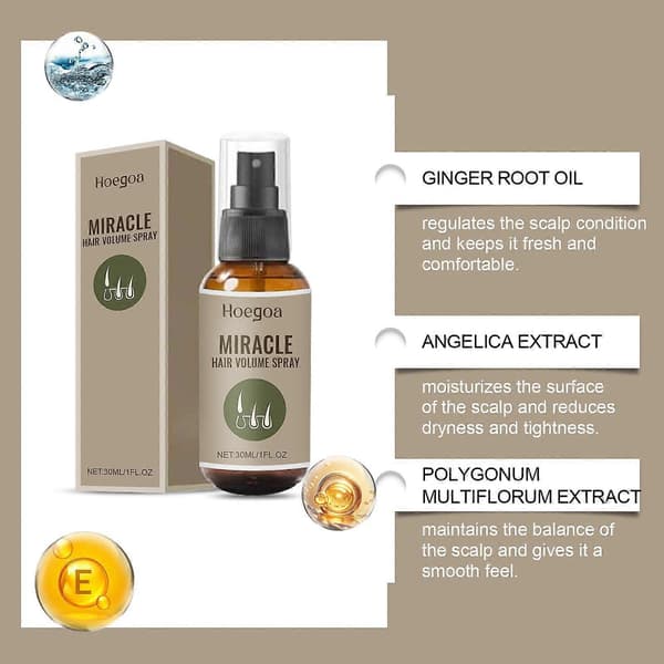 Mirakel Hårvolymspray, Hårväxtspray, Anti-Håravfallsspray Essens - Skäggväxtstimulator, Naturlig Hårväxtolja, 30ml 1PCS