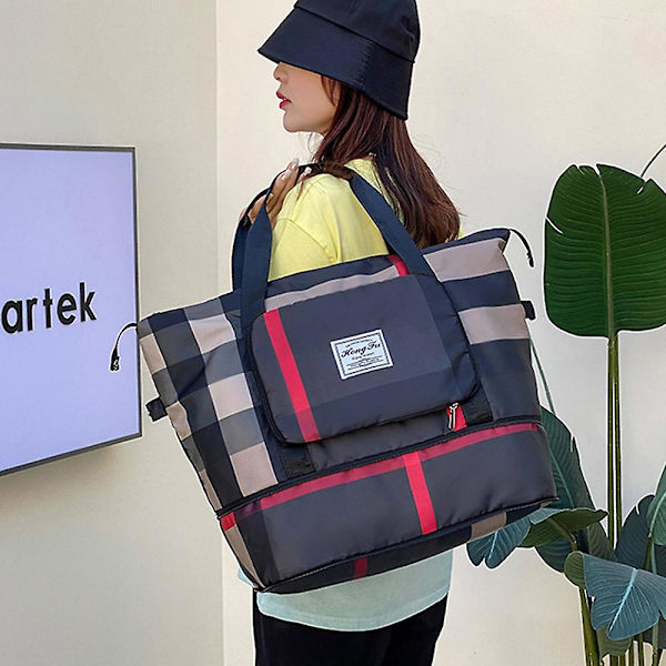 Foldbar Tørr/Våt Separasjons Reiseveske Stor Kapasitet Lett Vanntett Gym Tote Bag Gaver Black