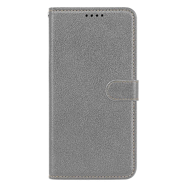Läderfodral med Litchi-struktur för iPhone 16 Plus, Plånboksdesign, RFID-blockering, Telefonskydd - Multicolor Grey