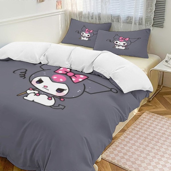 v1427 Kuromi Täcke Set Tjockt Mjukt 3 Delars Sängklädesset Året Runt Täcke med 2 Örngott för Vuxna Kvinnor Flickor Tonåringar Hem Rum Inredning io1427 135x200cm 53x78in