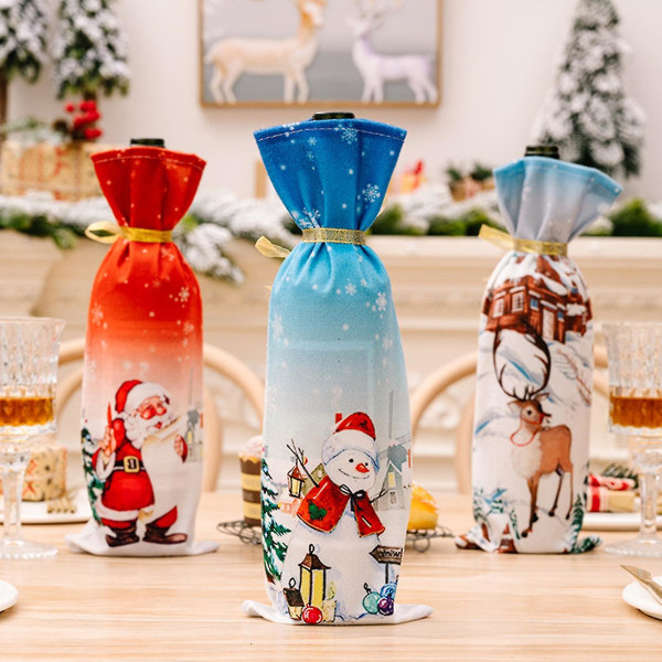 Juleflaskepose med julemotiv - Nisse, snømann eller reinsdyr Elk