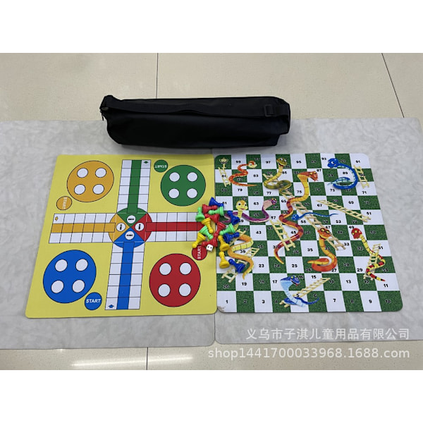 Flyvende skak Ludo skak Flyvende skak Ludo sæt musemåtte materiale skakbræt 35cm, lynlåspose + flyvende skak slange skak to-i-én