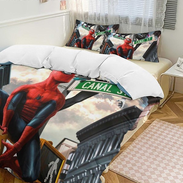v236 Spider-Man 3-delt sengesett for enkeltseng - Inkluderer 1 enkelt dyne og 2 putevar sengetøy - Falmebestandig mikrofiber - Spider io236 200x200cm 78x78in