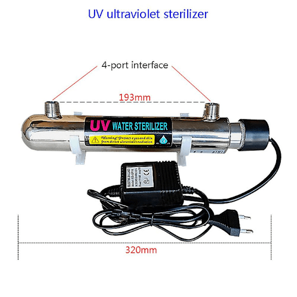 220 V 12W UV-vannrenser i rustfritt stål for akvarium, direkte drikkevann, industriell vannrensing