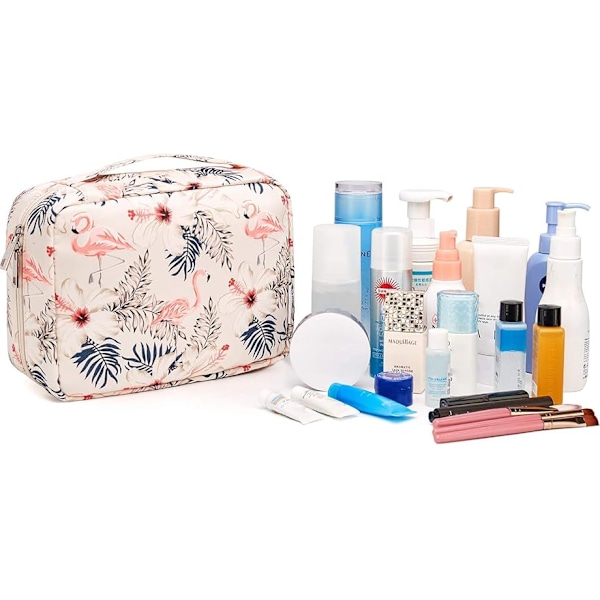 Hængende Toilettaske, Makeup Taske til Kvinder, Piger, Børn, Vandtæt, Beige Flamingo