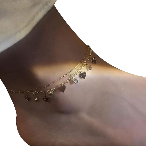 Double Layer Rhinestones Heart Anklet Guld/silver Färg Justerbar Heart Anklet - Jxlgv gold