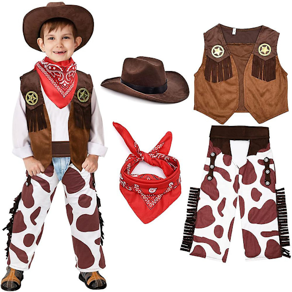 Gutten Western Cowboy Stil Sett For Barn Halloween Fest Kjole Opp, Rollelek Og Cosplay 90