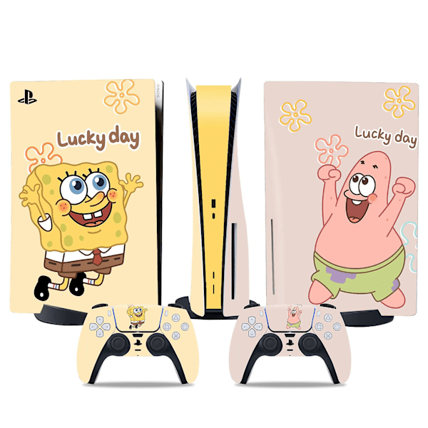 PS5-klistermärke för optisk enhet, cool PS5-skin, handtag för kontroll, för PS5-konsol och kontroll, söt klistermärke, söt skin, tecknad anime, SpongeBob