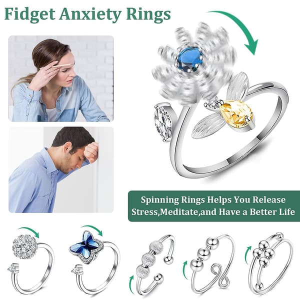 6 stk. Fidget Angst Ringe Justerbare Ringe Sæt Fidget Ringe Angstperlebånd—PA