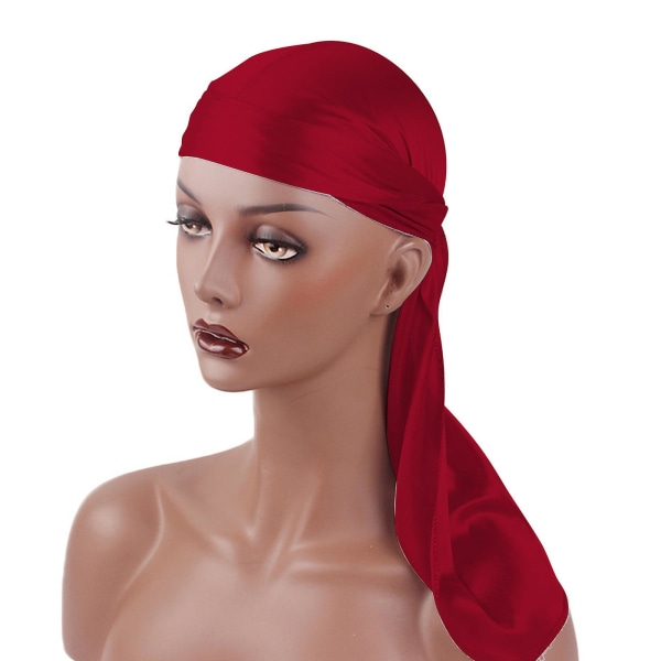 Silky Durag med lang hale for menn, pakke med Durags Do Rags for 360 Waves Wine red