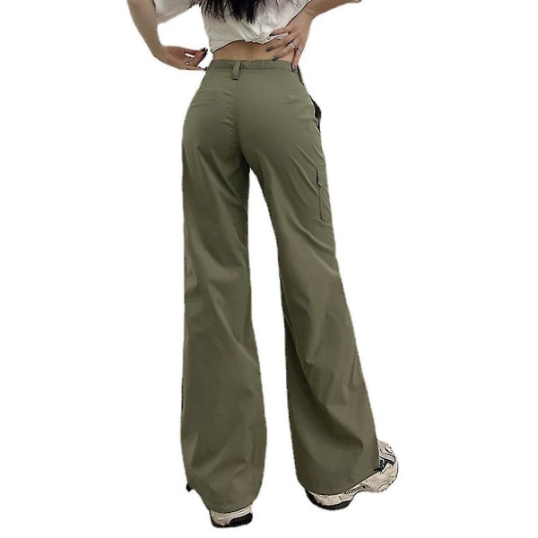 Pockets Harajuku Joggers Women Pants Casual Leggings Green Womens Y2k Retro 1pcs Low Waist Slim Tie Up Ruched Trousers M