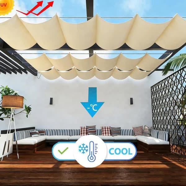 Retractable Wave Sail, Rectangular Waterproof Shade Cloth/Net, UV Sun Protection 2x2m, Cream White 2 x 2 m 2 x 2 m Crème