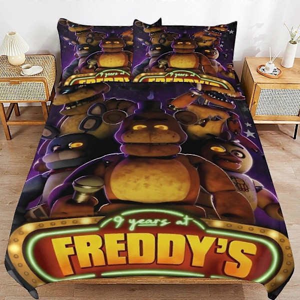 x284 Five Nights at Freddy's FNAF Dynetrekk Mikrofiber Sengetøy Sett 3D Trykt Lettvekt 3-delt Dynesett, 1 Dynetrekk og 2 Puter 135x200cm 53x78in