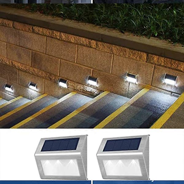 2 Pak Solar Trinlys Stærke LED Solar Hegnslys Til Have Terrasse Dæk fund white light 6LED