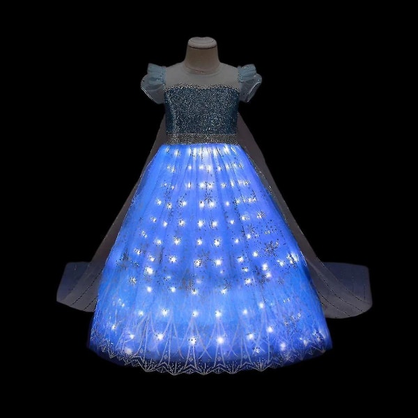 Frozen 1&2 Anna Elsa Led Glowing Dress Flickor Jul Rollspel Festklänning Snödrottning Karneval Bal Klänning LED Light Up Dress 3T (110)