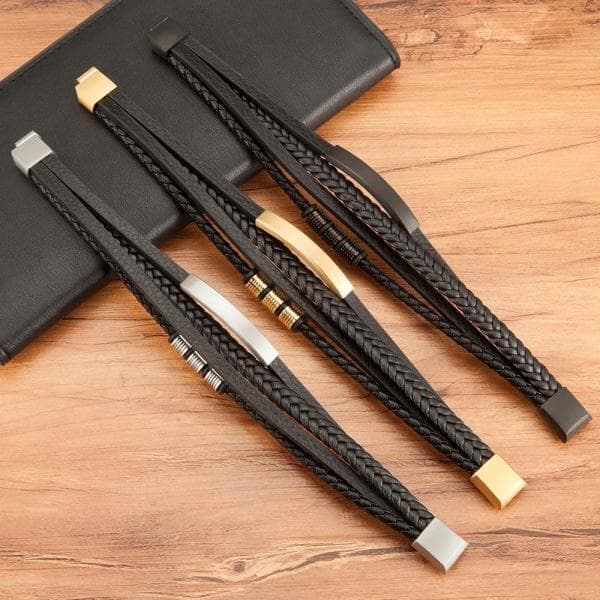 Rustfrit stål charm ægte læderarmbånd til mænd Magne