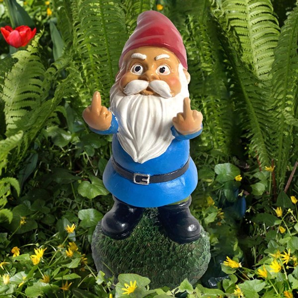 Havehavegnom, 15 cm udendørs humor havegnom statue, mellemfinger havegnom, udendørs harpiks havegnom til hjem græsplæne baggård indretning, fuld farve P