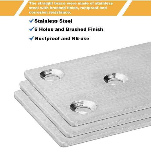 20 flade samleplader 80x40mm, lige reparationsplader, flade pladestøtter, forbindelsesplader, rustfrit stål (sølv)