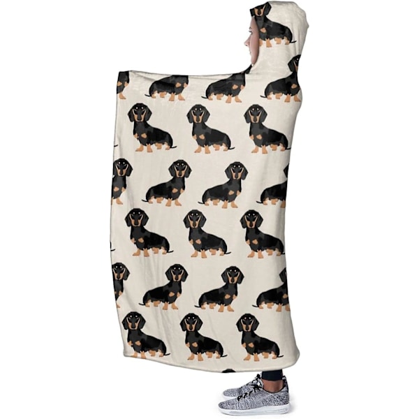 Dværggravhund Wienerhund Hættetæppe Blødt Plys Bærbar Tæppe Varmt Hættet Kappe Poncho Kappe Wrap Badekåbe Sofa Sove Tæppe Flanel Sengetøj 80\"X60\" 60x50in 150x125cm