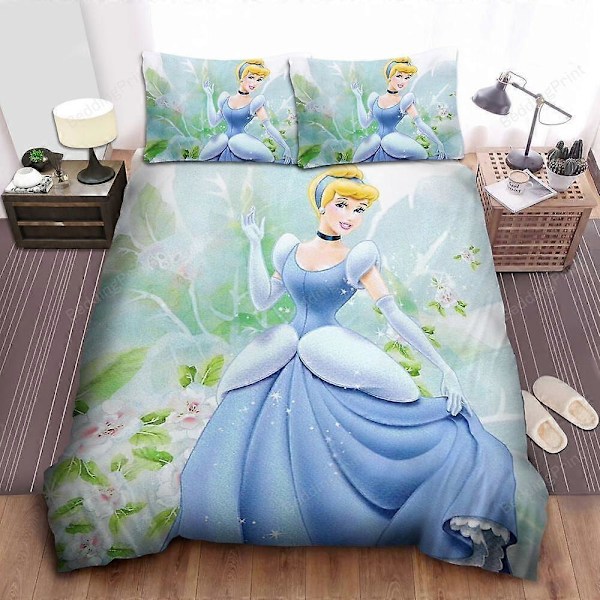v2409 Sängkläder Disney Princess Askungen Blommor Vintage Konst Täcke Påslakan Set Sänglinne 3-Delars Sängklädesset (1 Påslakan + 2 Örngott) Be 200x200cm 78x78in