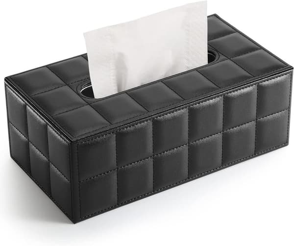 Rektangulær serviettboks i skinn Black