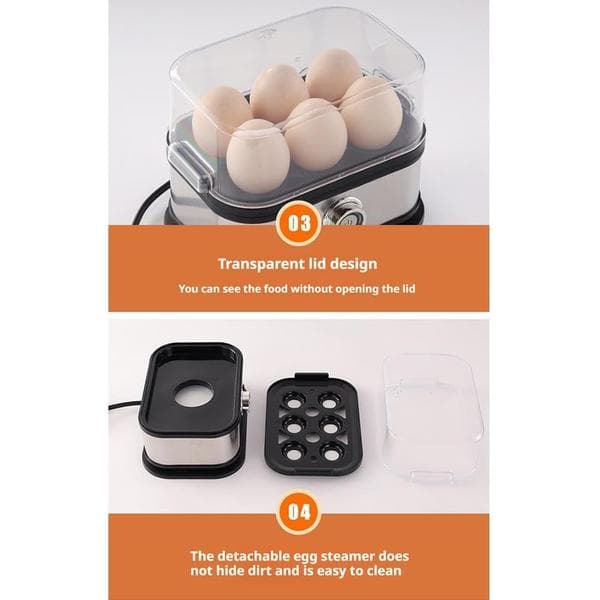 Smart Egg Cooker with Automatic Shut-off, Easy Egg Boiling with Stainless Steel Egg Cooker, Multifunctional 6-in-1 Electric Rapid Egg Cooker