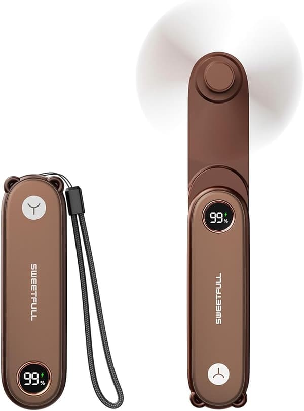 Bærbar håndholdt miniventilator med LED-display