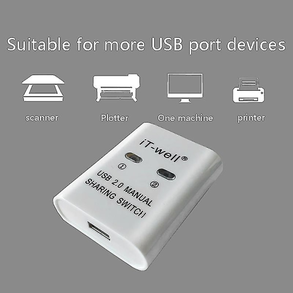 It-well USB-skriverdelingsenhet, 2 i 1 ut skriverdelingsenhet, 2-porters manuell KVM-svitsjing