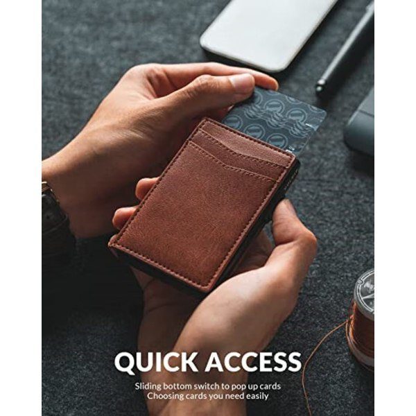 Credit Card Holder Leather Wallet RFID Blocking Automatic Pop-Up