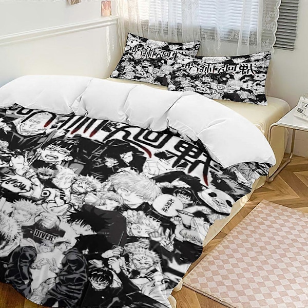 Jujutsu Kaisen Sängkläder Set Påslakan Bekvämt och Lättviktigt Tecknat Sängkläder 3 Delars Sängset Enkel(1 Påslakan och 2 Örngott) hn392 240x260cm 94x102in
