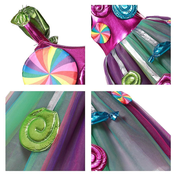 Pige Candy Kjole Kostume Piger Halloween Cosplay Jul Candy Kostume Børn Karneval Festtøj Pandebånd 7-8T