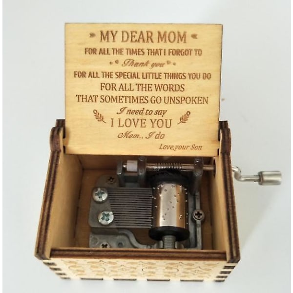 Mum Birthday Gifts, Wood Music Box Hand Crank Music Boxes You Are My Sunshine, Vintage Engraving Music Box Gifts Gift from Son