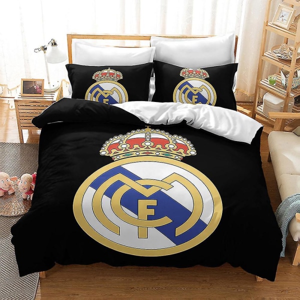 Ball Madrid -joukkueen tunnus K1# Sängyn kolmiosainen 3d Jalkapallo Kolmiosainen koko Real Madrid cover 220cm
